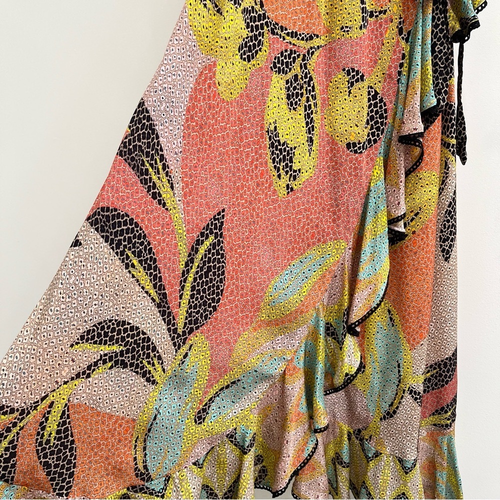Anthropologie BHANUNI by Jyoti Kathryn Ruffled Wrap Maxi Dress Mosaic Size 16 - Picture 7 of 14
